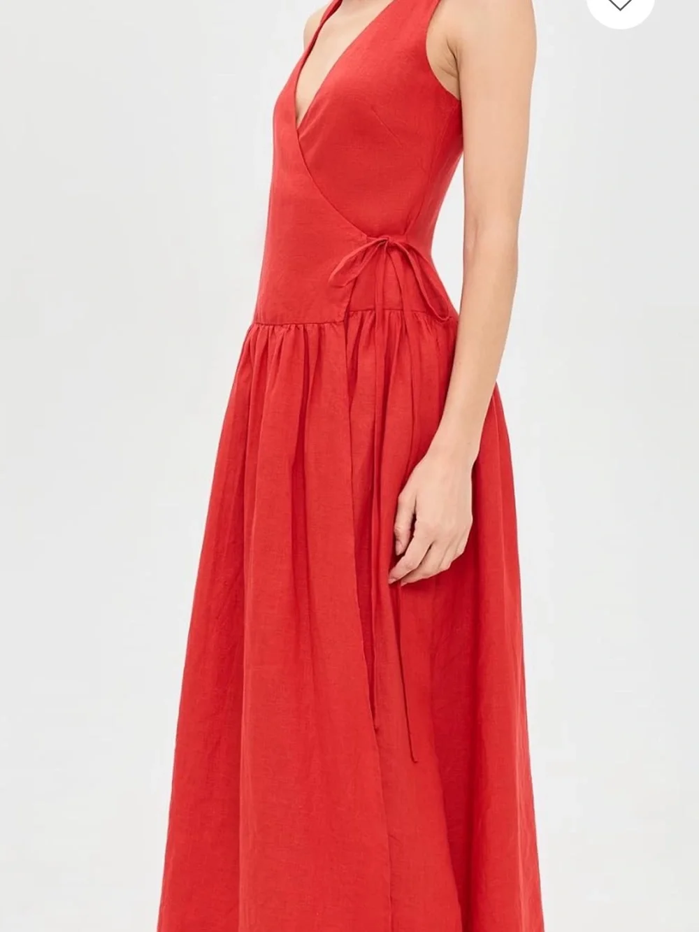 Apiece Apart Red Linen Sleeveless V-Neck Wrap Maxi Dress
